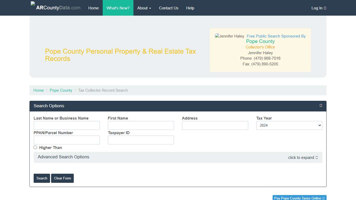 Pope County Tax Collector Record Search - ARCountyData.com - ARCountyData.com